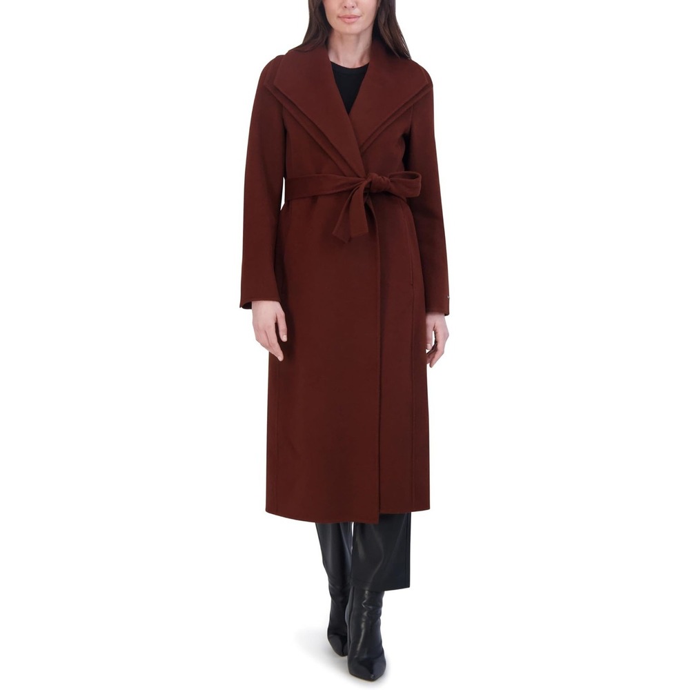 TAHARI Women's Slim Fit Double-Faced Wool Blend Wrap Coat with Tie Belt NEW Tags
